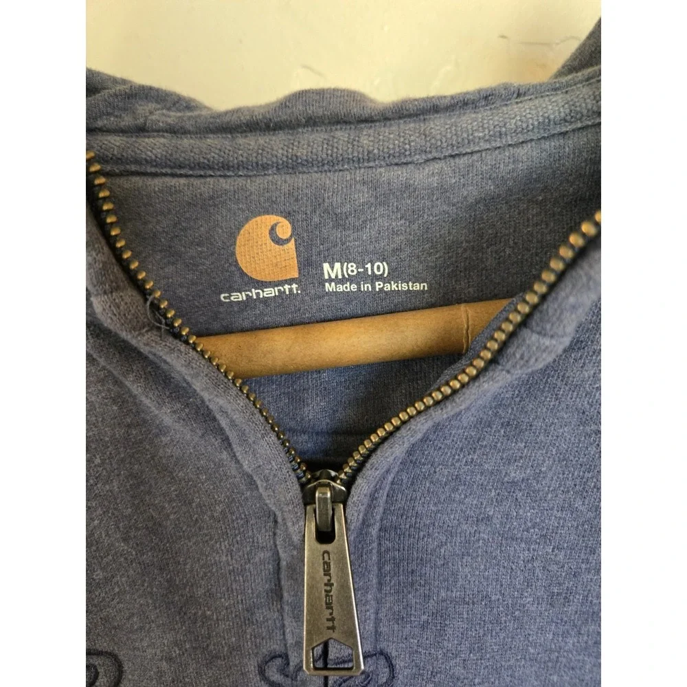 Carhartt Spellout‎ Full Zip Up Hoodie YOUTH 8/10 Sweatshirt Gray/blue